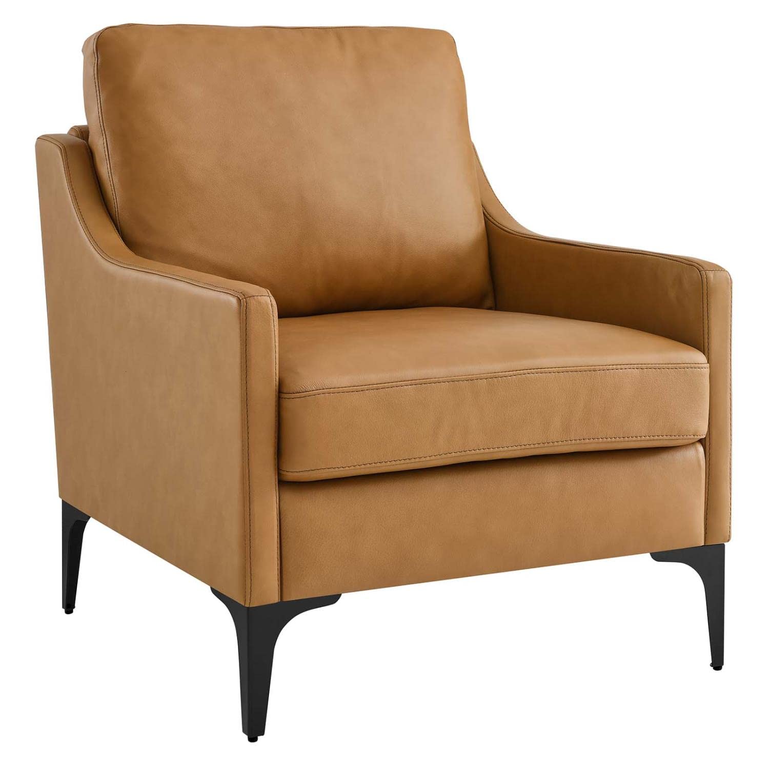 Modway Corland Modern Style Leather And Metal Armchair In Tan